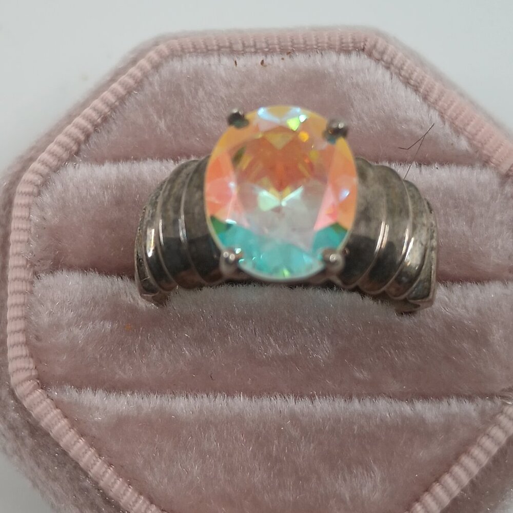 Vintage BADAVCI 925 Sterling Silver Mystic Topaz Ring, SZ 9 1/2.